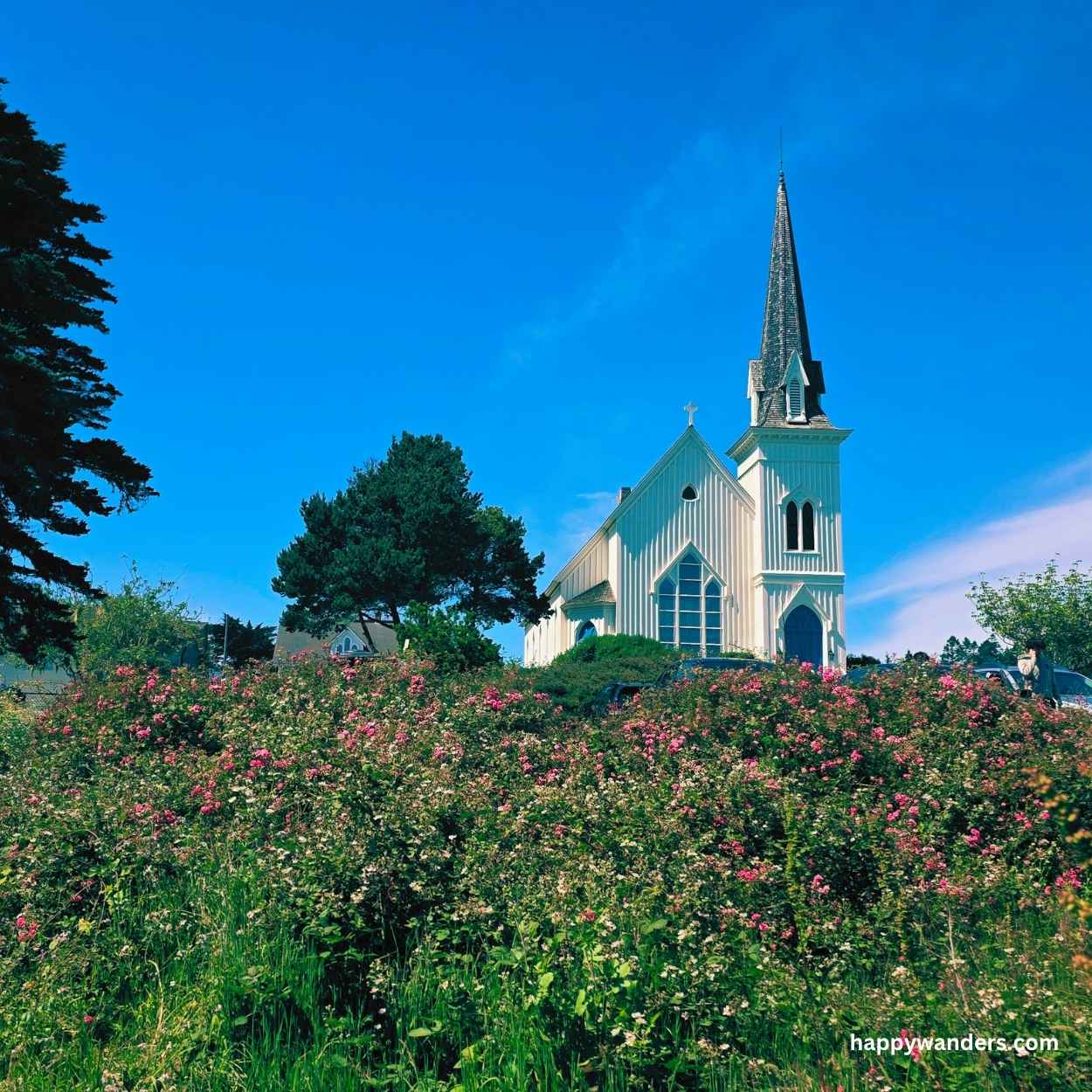 The Mendocino Church from Mendocino Headlands Trail in Northern California